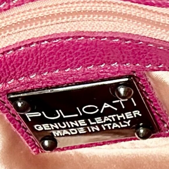 Pulicati Leather Magenta Double Turn Lock Top Handle Crossbody Tote NEW - Picture 16 of 16